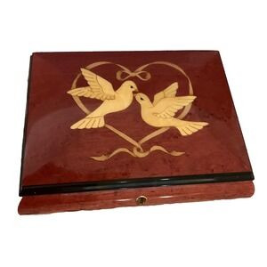 VTG SORRENTO ITALY WOOD DOVES & HEART INLAY REUGE SWISS MUSIC BOX